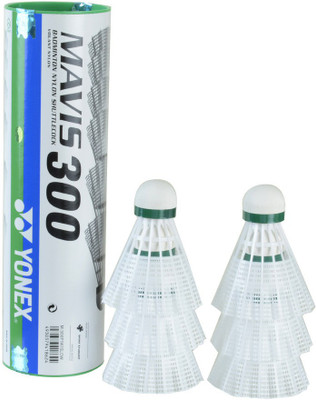 Yonex MAVIS 300 Nylon Shuttle White Medium Slow, 76, Pack of 6