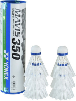 Yonex MAVIS 350 BLUE Cap Nylon Shuttle - White(Medium, 77, Pack of 6)