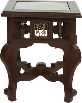 

ExclusiveLane Dhokra & Warli Work Teak Wood Solid Wood Side Table(Finish Color - Walnut Brown)