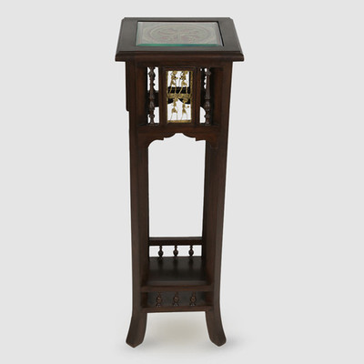 

ExclusiveLane Teak Wood Warli & Dhokra Work Planter Table Cum Solid Wood Side Table(Finish Color - Walnut Brown)