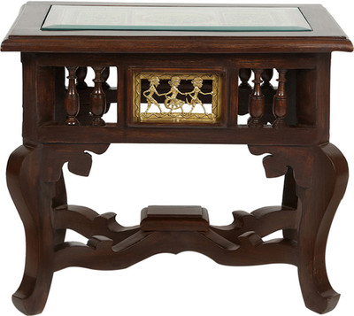 

ExclusiveLane Warli & Dhokra Work Teak Wood Solid Wood Side Table(Finish Color - Walnut Brown)