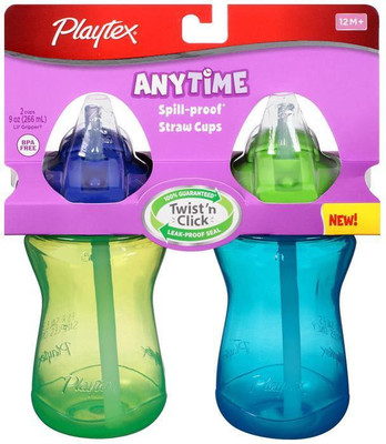 KC Playtex Anytime Spill-Proof Straw Cups (12m+) - 266ml (9oz) Pack of 2(Multicolor)