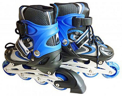 

Dezire INLINE ADJUSTABLE SKATES WITH LIGHT ON FIRST WHEEL In-line Skates - Size 7-9 UK(Black, Blue)
