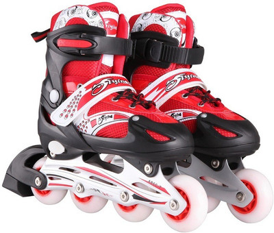 

Xerobic Easy Push Button Adjustable Sizing, Deluxe Comfort Liner, And Power Strap In-line Skates - Size 7-9 UK(Red)