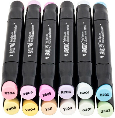 

Brustro Twin Tip Alcohol Based A fineliner and A chiseltip Nib Sketch Pens(Set of 12, Pastel)