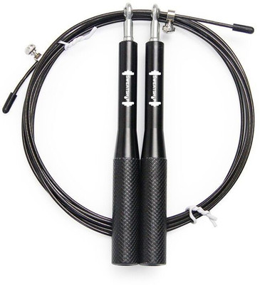 

The SweatShop Speed 2.0 (with metal handles, double bearing, coated steel cable, with Carry bag) Ball Bearing Skipping Rope(Black, Length: 305 cm)