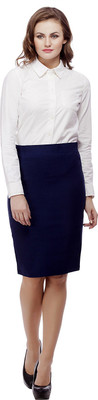 

Purple Feather Solid Women's Pencil Dark Blue Skirt, Navy blue