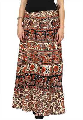 JABAMA Printed Women Wrap Around Beige Skirt