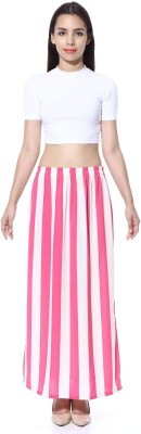 Grace Diva Striped Women Pencil White, Pink Skirt