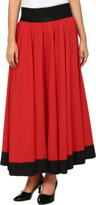 Natty India Solid Women A-line Red, Black Skirt