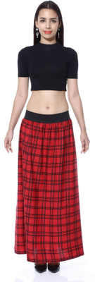 

FabnFab Checkered Women' A-line Red, Black Skirt, Black;red