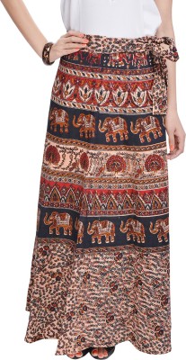 JABAMA Printed Women Wrap Around Beige Skirt