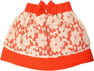 

Magneto Self Design Girls A-line Orange, White Skirt