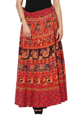 JABAMA Printed Women Wrap Around Red Skirt