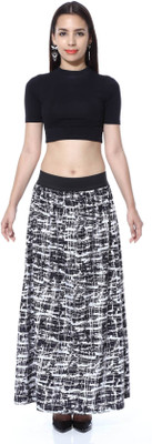 

V3iShop Graphic Print Women' A-line Black, White Skirt