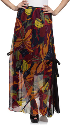 

One Femme Paisley Women's A-line Black, Orange Skirt, Multicolor 16