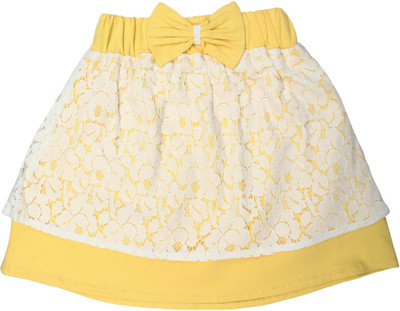 

Magneto Self Design Girls A-line Yellow, White Skirt