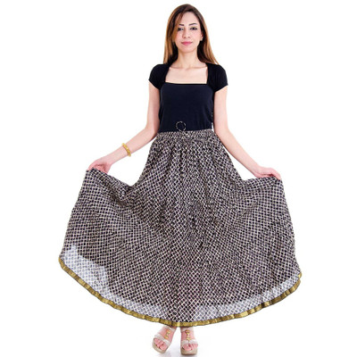 

Halowishes Printed Women's Regular Black Skirt