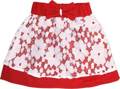 

Magneto Self Design Girls A-line Red, White Skirt