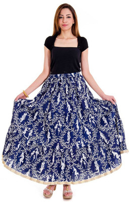 

Halowishes Printed Women's Wrap Around Blue Skirt, Navy blue