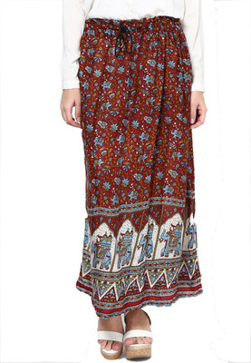 JABAMA Printed Women A-line Maroon Skirt