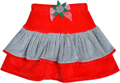 

Lil Orchids Solid Girls Tiered Red Skirt