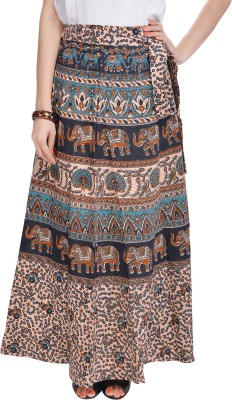 JABAMA Printed Women Wrap Around Beige Skirt