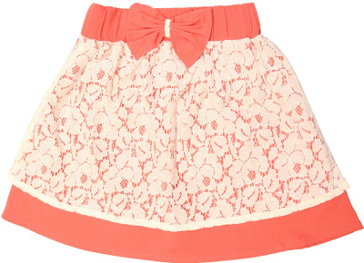 

Magneto Self Design Girls A-line Pink, White Skirt, Peach