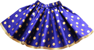 

Little Leaf Polka Print Girls Gathered Blue Skirt