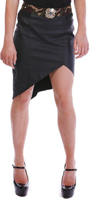 

Paint It Red Solid Women's Regular Black Skirt