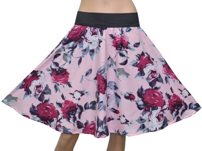 Grace Diva Floral Print Women Gathered Pink, Black Skirt
