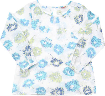 

People Girls Casual Cotton A-line Top(White, Pack of 1, Pink