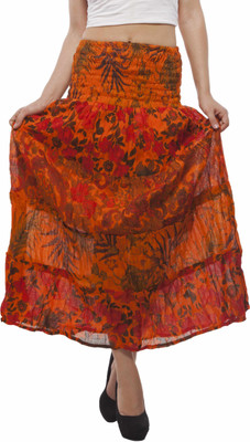

Indi Bargain Floral Print Women's A-line Orange Skirt