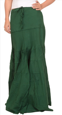 Skirts & Scarves Solid Women Tiered Green Skirt