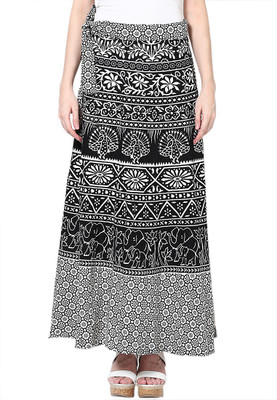 JABAMA Printed Women Wrap Around White, Black Skirt