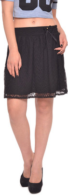 

Vvoguish Self Design Women's Gathered Black Skirt