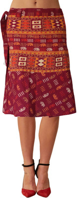 Sttoffa Animal Print Women Wrap Around Maroon Skirt