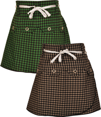 

Gkidz Checkered Girls A-line Grey, Green Skirt