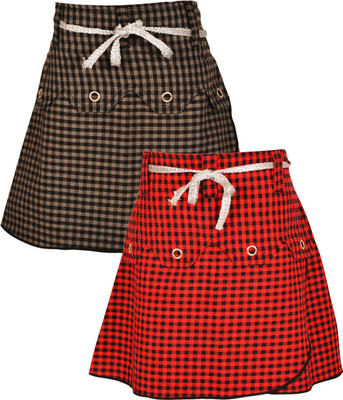 

Gkidz Checkered Girls A-line Grey, Red Skirt, Blue