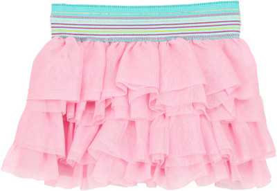 Eimoie Solid Girls Layered Pink Skirt