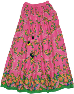 

BIBA girls Printed Girls A-line Green, Pink Skirt, Pnk-grn