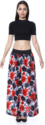 

V3iShop Floral Print Women's A-line Red, Black Skirt, Black;red