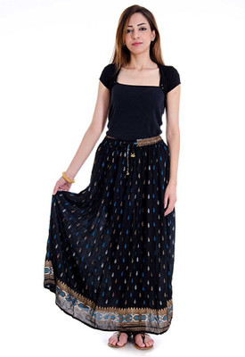 

Halowishes Floral Print Women's Regular Black Skirt