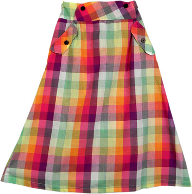

SSMITN Checkered Girls Pencil Multicolor Skirt, Pink