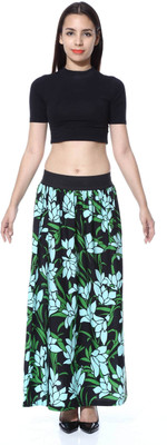 

FabnFab Floral Print Women' A-line Black, Green Skirt