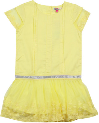 

People Girl's Midi/Knee Length Casual Dress(Yellow, Half Sleeve