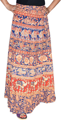 

Marusthali Printed Women's Wrap Around Multicolor Skirt, Light blue
