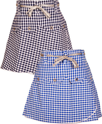 Gkidz Checkered Girls A-line Blue Skirt, Green