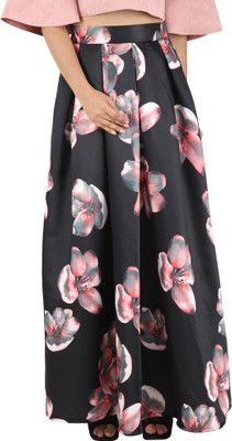 

Svt Ada Collections Floral Print Women's Pleated Black Skirt