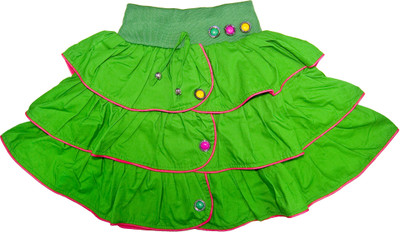 

Retaaz Self Design Girls Tiered Green, Pink Skirt, Green - pink border